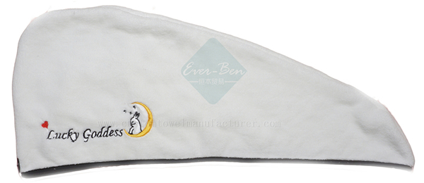 China Custom fast drying cotton towels hair dry towel hat supplier Promotional Embroidery Logo Microfiber Hair Fast Dry Turban Wrap Cap Factory